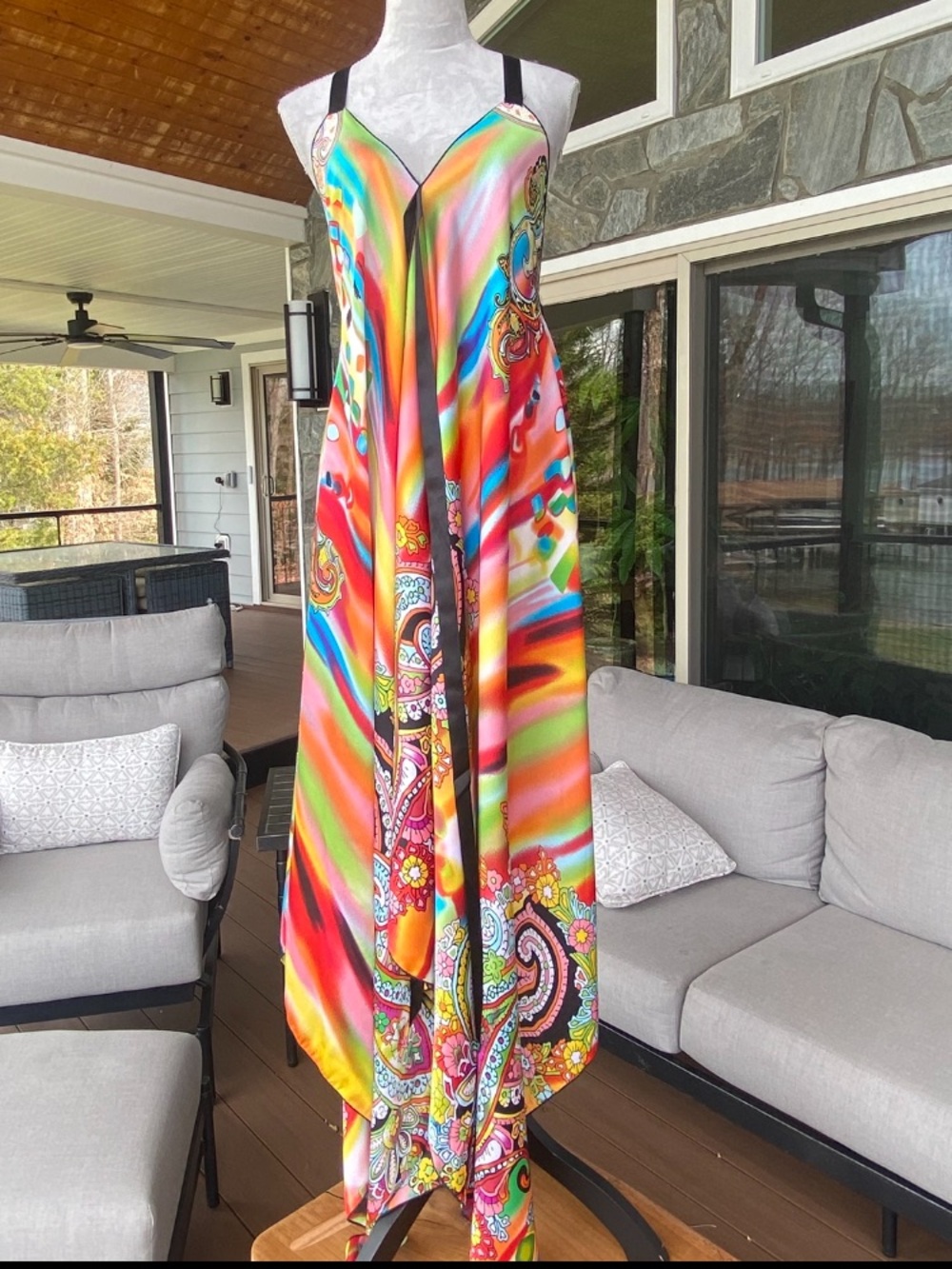 ONE OF A KIND — Handmade in Cabo San Lucas ! Vibrant Multicolor Maxi Slip Dress